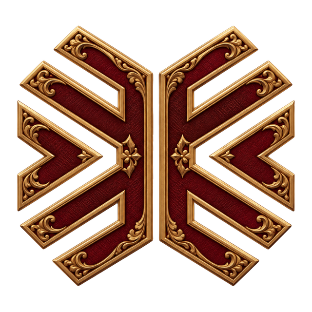 Uniora emblem: two ornate gilt doors, burgundy inlay